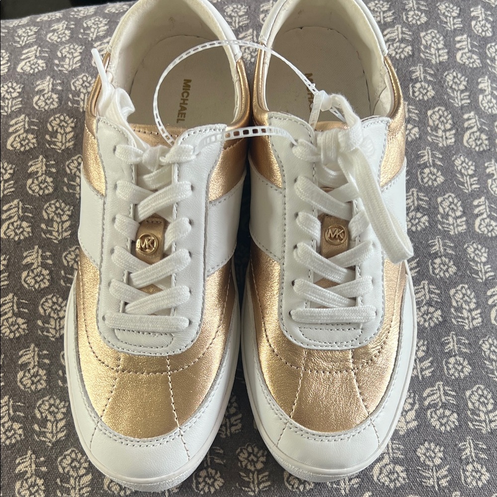 Michael Kors Women's Metallic Gold and White Leather Sneakers